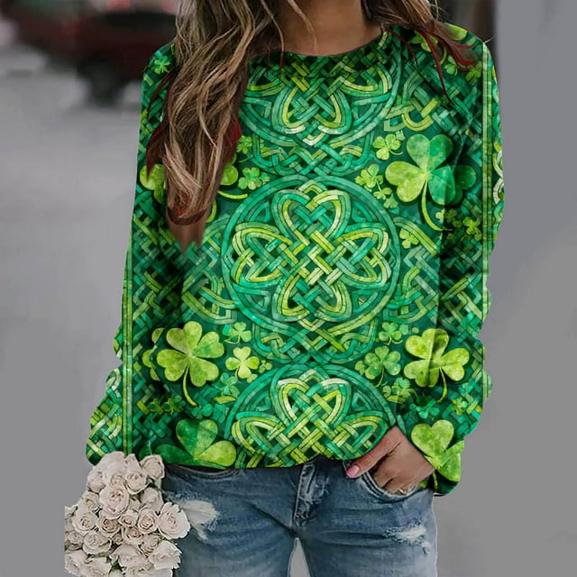 Uootdi Oversized St Patricks Day Sweatshirts for Women Irish Saint Pattys Shamrock Crewneck Long Sleeve Shirts Holiday Trendy Pullover Tops Gift