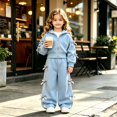 thumbnail image 2 of Enyan Kids Clothes Girls 2-Piece Outfits Long Sleeve Sweatshirt & Wide Leg Pants Set, 2 of 6