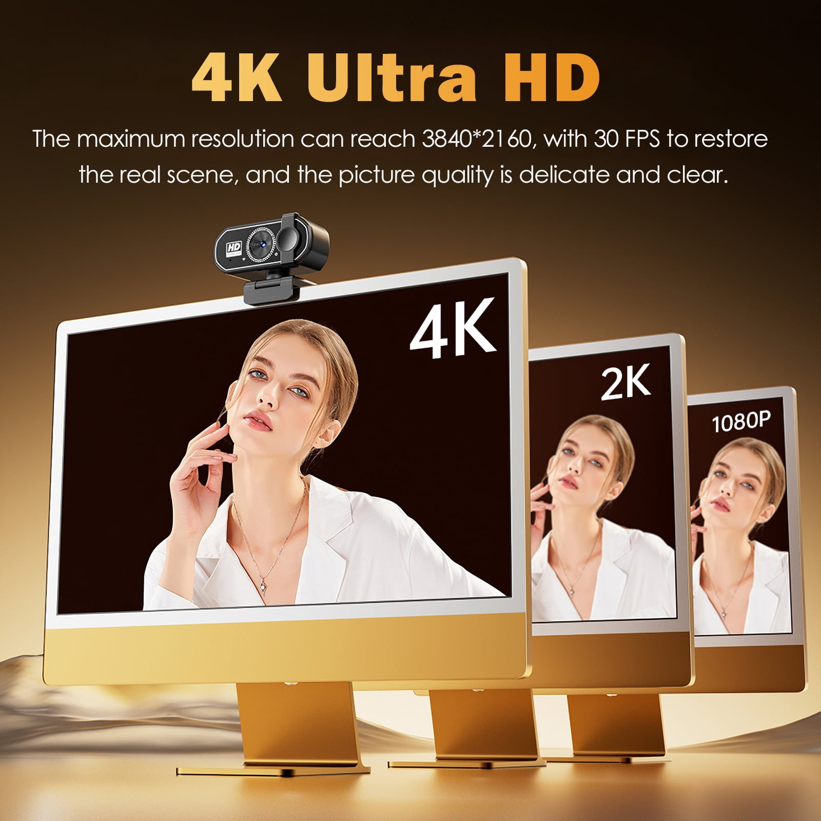 RONY HD PC Webcam with PDAF Autofocus, 120° FOV & Built-in Microphones, Plug & Play USB Webcam with Auto Light Correction for Conference Video Call Meeting Live Stream, Black
