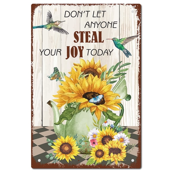 Sunflower Metal Tin Sign Wall Art Vintage Wall Decor Hummingbird Poster Vintage Retro Plaques Paintings Summer Spring for Home Kitchen Living Room Bedroom Coffee Bar Decorations 8 x 12 Inch