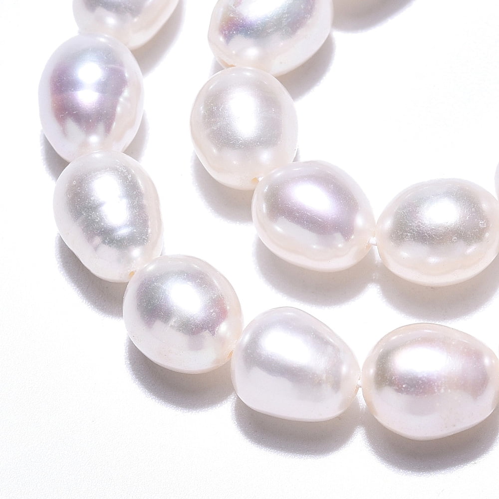 2 Strand Natural Cultured Freshwater Pearl Beads Strands Rice Seashell Color 7~9x6.5~7.5mm Hole: 0.7~0.8mm about 43~44pcs/strand