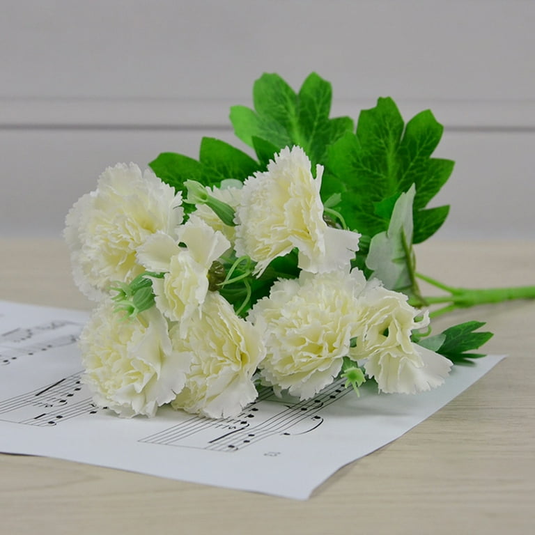 Yesbay 1 Bunch 10 Heard Artificial Carnation Flower Vibrant Carnation  Bouquet Silk Flowers with Stems Leaves for Wife 