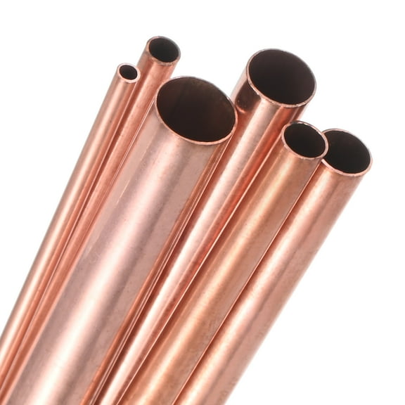 Uxcell 330mm Copper Round Tube, 2mm 3mm 4mm 5mm 6mm 7mm OD 0.2mm Wall Thick Seamless Straight Copper Pipe Tubing [Set of 6 Sizes]