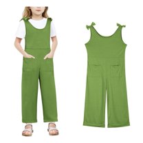 Girls' Casual Sleeveless Jumpsuits Green Rompers with Pockets Cute Summer Clothes Cute Clothes 7-8 Years Girls Fashion