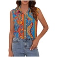 thumbnail image 3 of Hrsba Sleeveless Button Down Shirts for Women Print Lapel Neck Button Front Casual Soft Breathable Work Tops for Women, 3 of 6