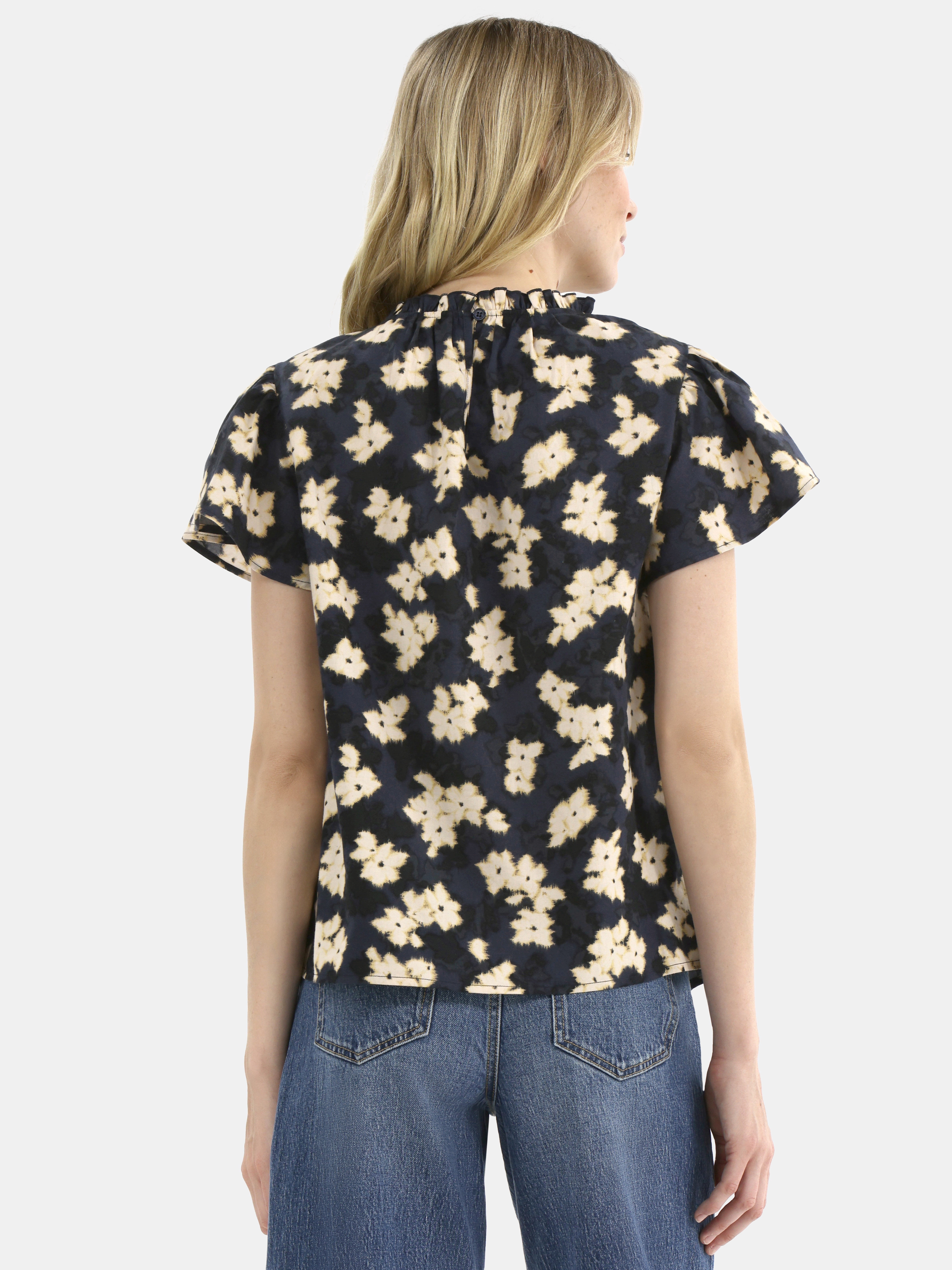 Time and Tru Women's Cotton Ruffle Neck Blouse with Flutter Sleeves, Sizes XS-XXXL