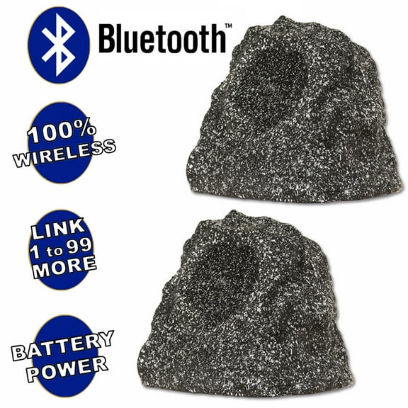 Theater Solutions B41GG Fully Wireless 120 Watt Rechargeable Battery Bluetooth Rock Speaker Pair Granite Link Up To 99 Speakers Wirelessly