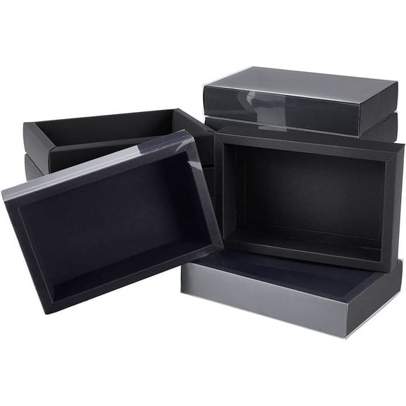 12 Set Drawer Kraft Paper Box Festival Gift Wrapping Boxes Gift Packaging Boxes for Jewelry Wedding Party with PVC Plastic Windows Black 18.6x12.3x3.5cm