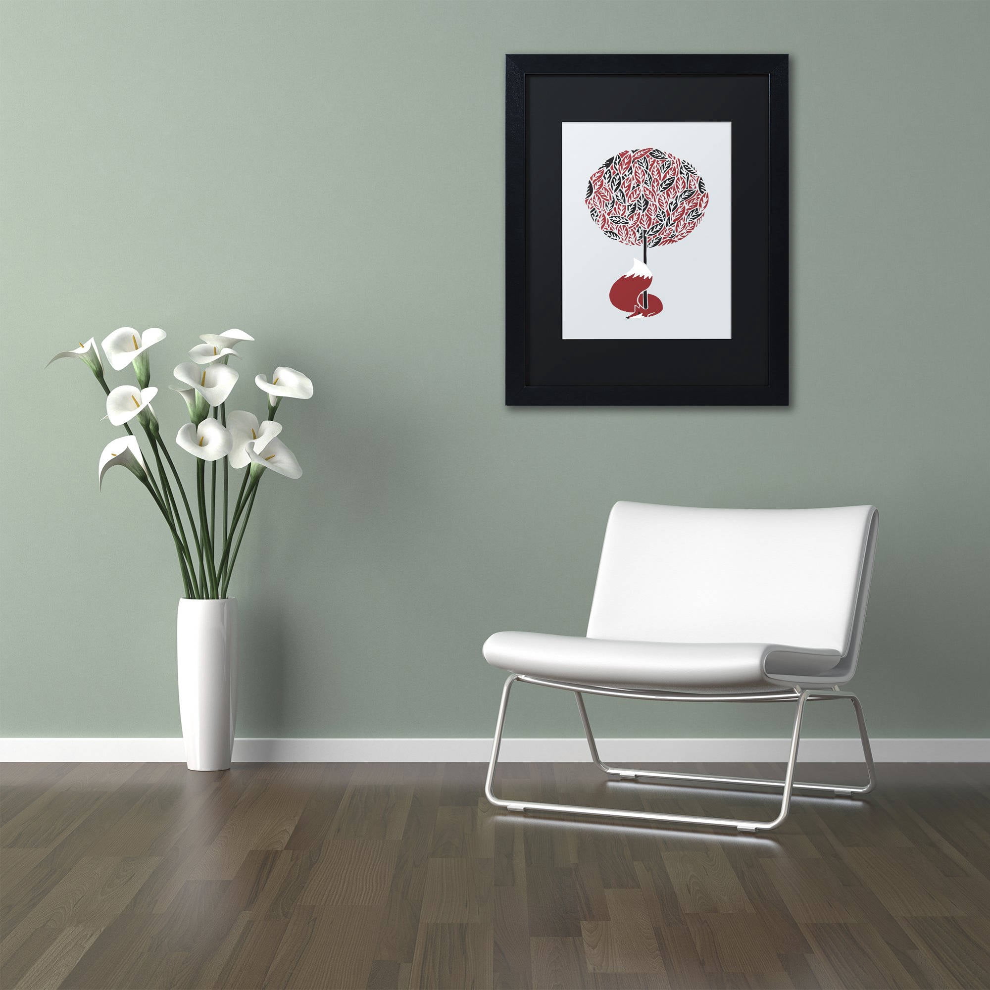 Trademark Fine Art 'Cherry Tree Fox' Canvas Art by Robert Farkas, Black Matte, Black Frame