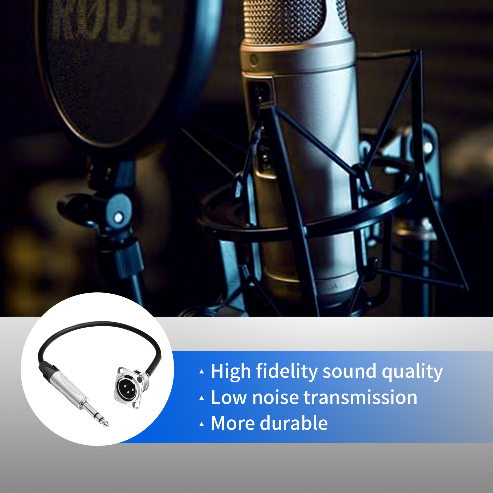 30cm XLR Pass Through Cable, No Solder, for Stage Box, Patch Panel, Floor Box - No Solder for Pro Audio Installations (XLR Male to 1/4" TRS Male 2-Pack)