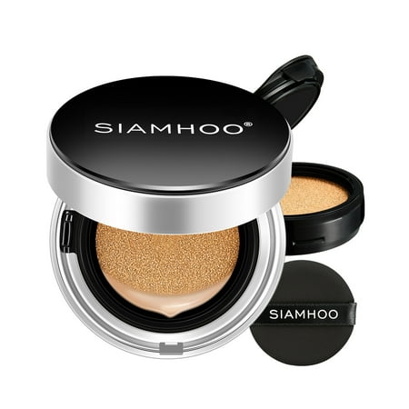 SIAMHOO Foundation Full Coverage Air Cushion CC Cream SPF50+ Makeup Lightweight Long-lasting Cushion Oil Control for All Skin Types, Refill Included, 15g*2 (Natural)