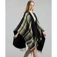thumbnail image 6 of StylesILove Women Reversible Plaid Fringe Knitted Open Front Poncho Cape Oversized Cardigan Cozy Wrap Shawl for Fall and Winter (Black), 6 of 6