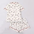 thumbnail image 4 of Levmjia Womens Pajama Set Printed Silk Short Sleeve Button Down Lapel Cardigan Shirt And Shorts Soft Polyester Sleepwear Comfortable Casual Home Outfit Summer, 4 of 8