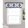 thumbnail image 3 of Blue Gray Boho Kitchen Valances for Windows Farmhouse Linen Window Valance Curtain for Living Room Window Treatment Southwestern Ethnic Abstract Geometric Valance Rod Pocket Topper, 42 x 12 Inch, 3 of 6
