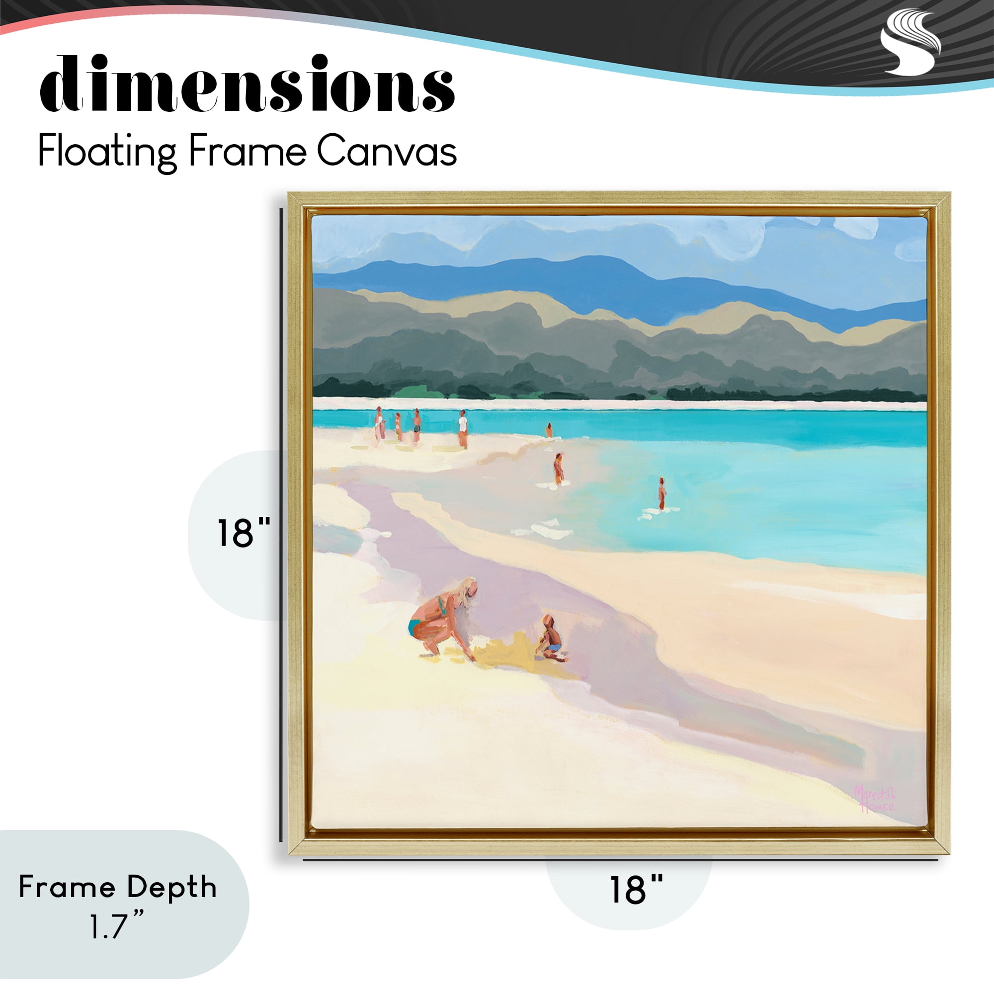 Stupell Industries Mother & Child Beach Scene Gold Framed Floater Canvas Wall Art, design by Meredith Howse