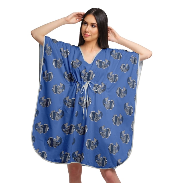 Moomaya Robe Courte de Caftan de Plage, Robe de Couverture Imprimée, Kaftan pour Femmes, Tenue de Plage, Couverture