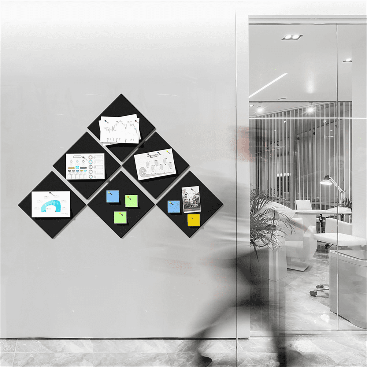 Cork Board Alternative, 6 Pack Felt Wall Tiles with 50 Pushpins, Black Cork Boards G14256