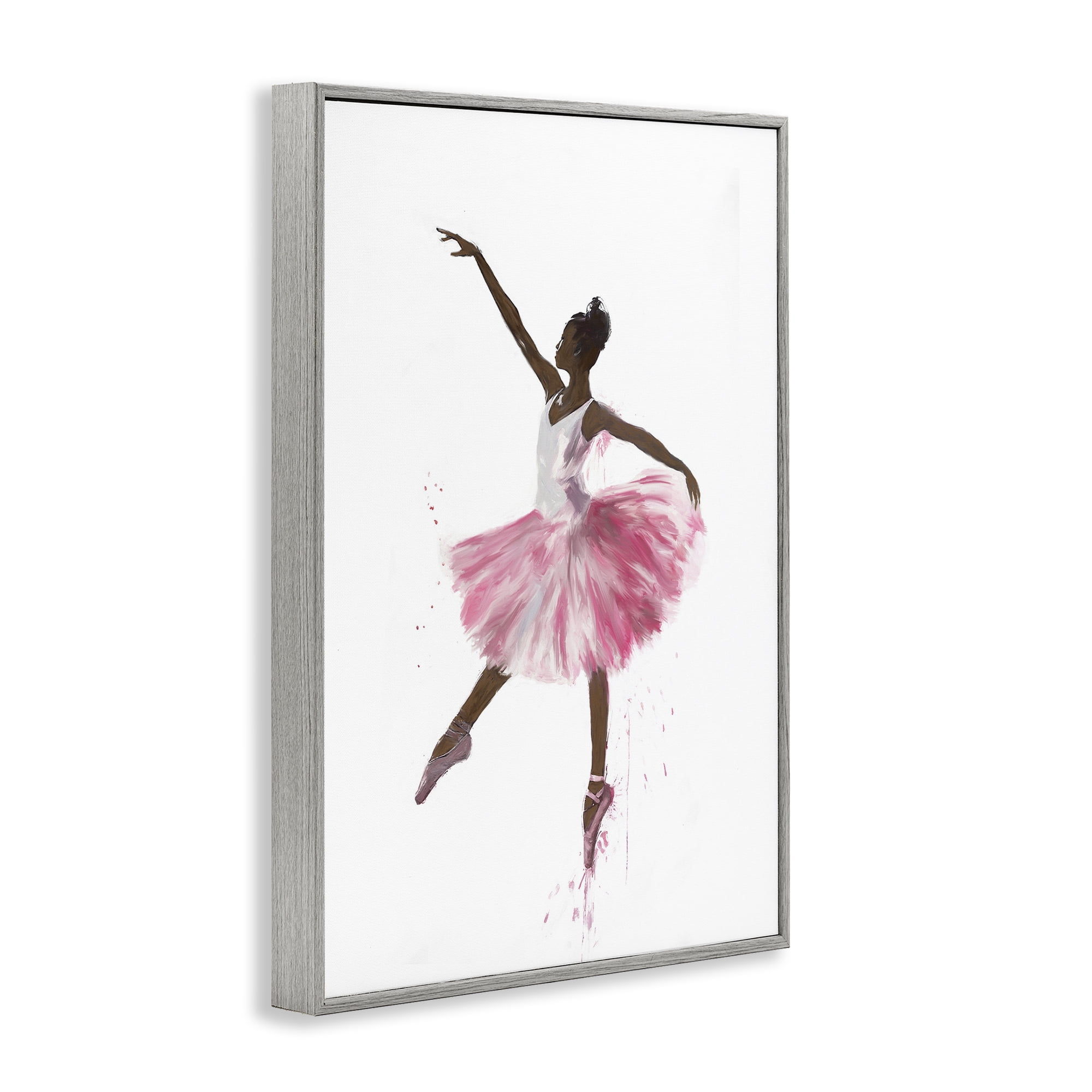 Stupell Industries Graceful Ballerina in Pink Novelty Painting Gray Framed Art Print Wall Art, 12 x 18
