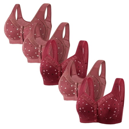5-Pack Front Closure Seniors Women Bra Plus Size Cotton Middle Elderly Ladies Soft Cup Bra Daily Sport Bras Underwear Plus Size Bras for Women Front Closure Women Push Up Bra And Panty Set