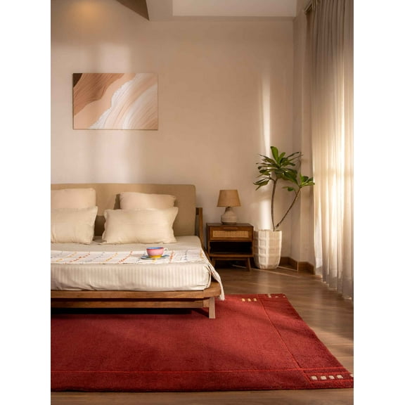 Rugsotic Carpets Hand Knotted Wool Area Rugs - 8'X11', Rectangle, Red, Contemporary Modern Design, High Pile Thick Handmade Anti Skid Area Rugs For Living Room, Bed Room (T00102)