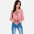thumbnail image 4 of Women's Floral Boho Peasant Blouse with Long Sleeves and Tassel Tie - Large, Pink, 4 of 7
