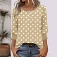 thumbnail image 2 of Lenpel T-Shirts pour Femmes Manches 3/4 à Volants Col Rond Boutons Imprimés Tunique Décontractée Ample Blouses Graphiques (Kaki, Moyen), 2 of 7