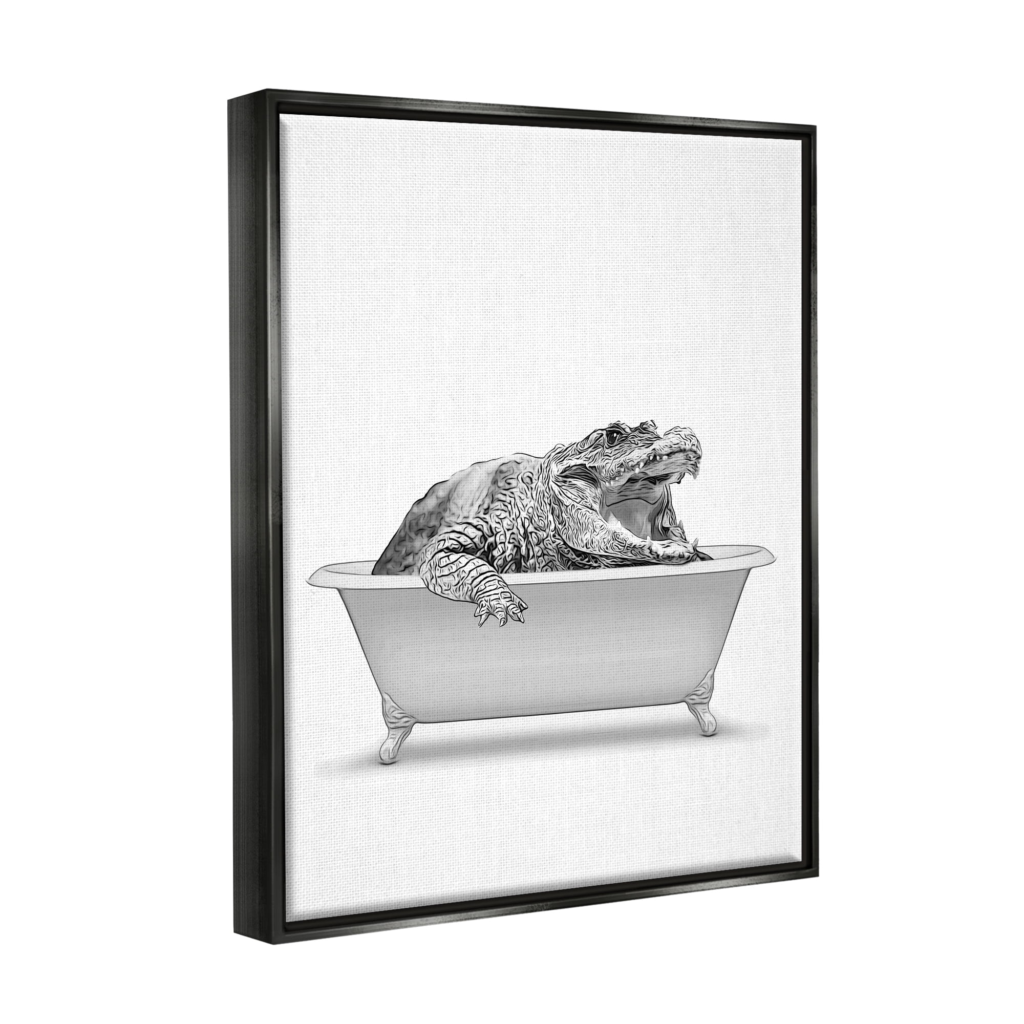 Stupell Industries Crocodile Bathroom Wildlife Tub Animals & Insects Painting Black Floater Framed Art Print Wall Art