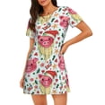 thumbnail image 1 of Fotbe Christmas Cute Pigs Bata de Dormir para Mujer con Estampado, Camisón de Algodón de Manga Corta, Ropa de Dormir Casual, 1 of 6