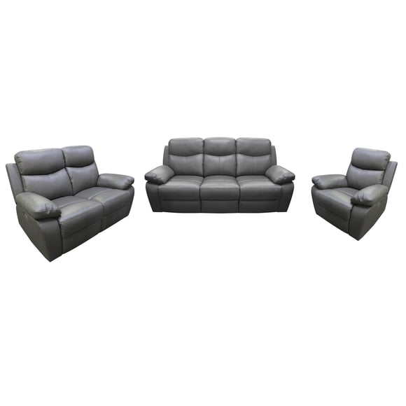 Levoluxe Aveon Ensemble de Canapé Inclinable à Accoudoirs 3 Pcs avec Dessus Coussiné, Causeuse et Chaise en Cuir Assorti (Gris)