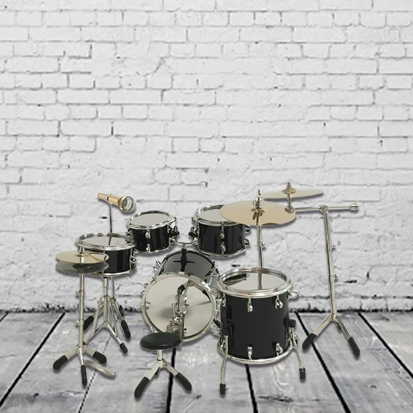 8 Pieces Mini Drum Set Photography Props Miniature Drum Instrument Model for Music Room , Black