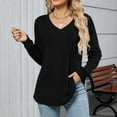thumbnail image 6 of Arnsht Womens Long Sleeve Tunic Tops Casual Loose Breathable Solid Color V Neck Blouse Pleated Dressy Loose Shirts Black S, 6 of 8