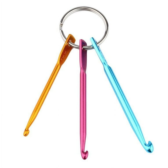 Newly Upgraded Version 3.0/4.0/5.0MM Key chain with Crochet Hooks Handmade Aluminum Crochet Hooks Metal Key chain DIY Multicolour Crafts Knitting Blue+Red+Yellow+Silver
