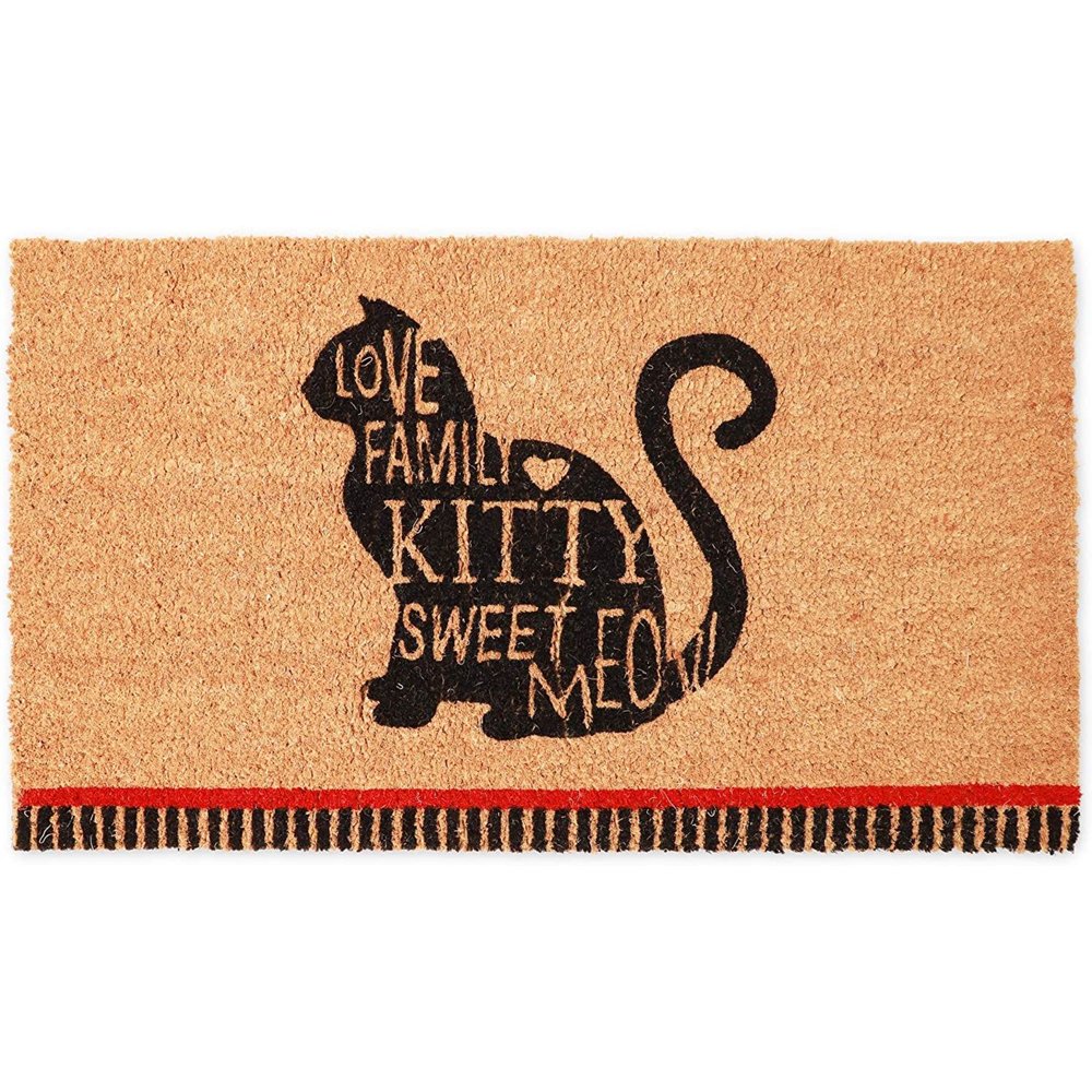 Coco Door Mat for Outside, Indoor Outdoor Coir Doormat, Cat