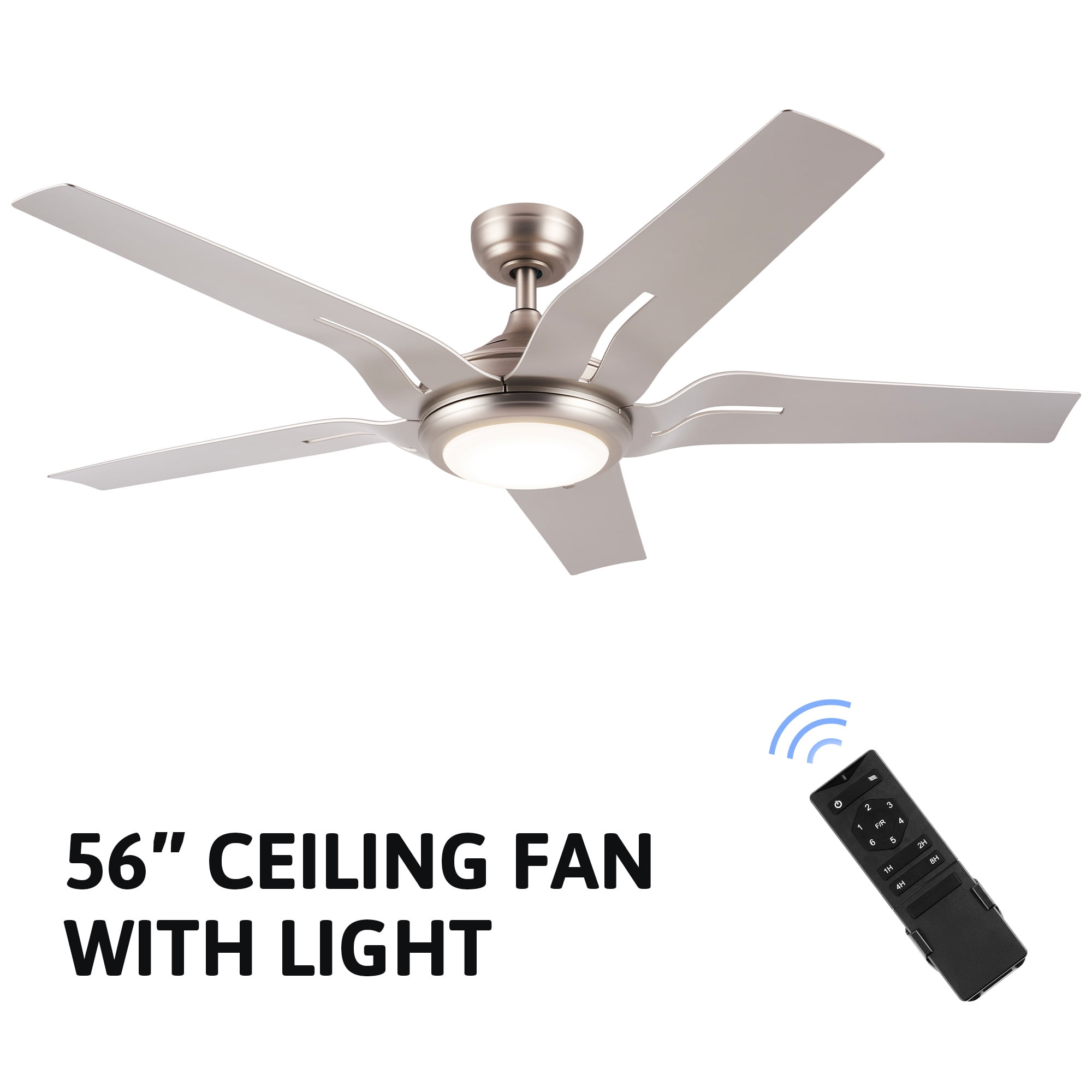 56-Inch Contemporary Ceiling Fan with Five Silver ABS Blades and White  Glass LED Light Kit (15W 3000K) Brushed Nickel Finish Remote Control