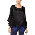 thumbnail image 1 of Thalia Sodi Womens Ruffled Knit Blouse, Black, X-Small, 1 of 1