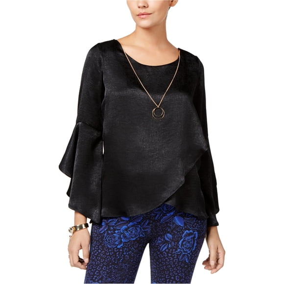 Thalia Sodi Womens Ruffled Knit Blouse, Black, X-Small