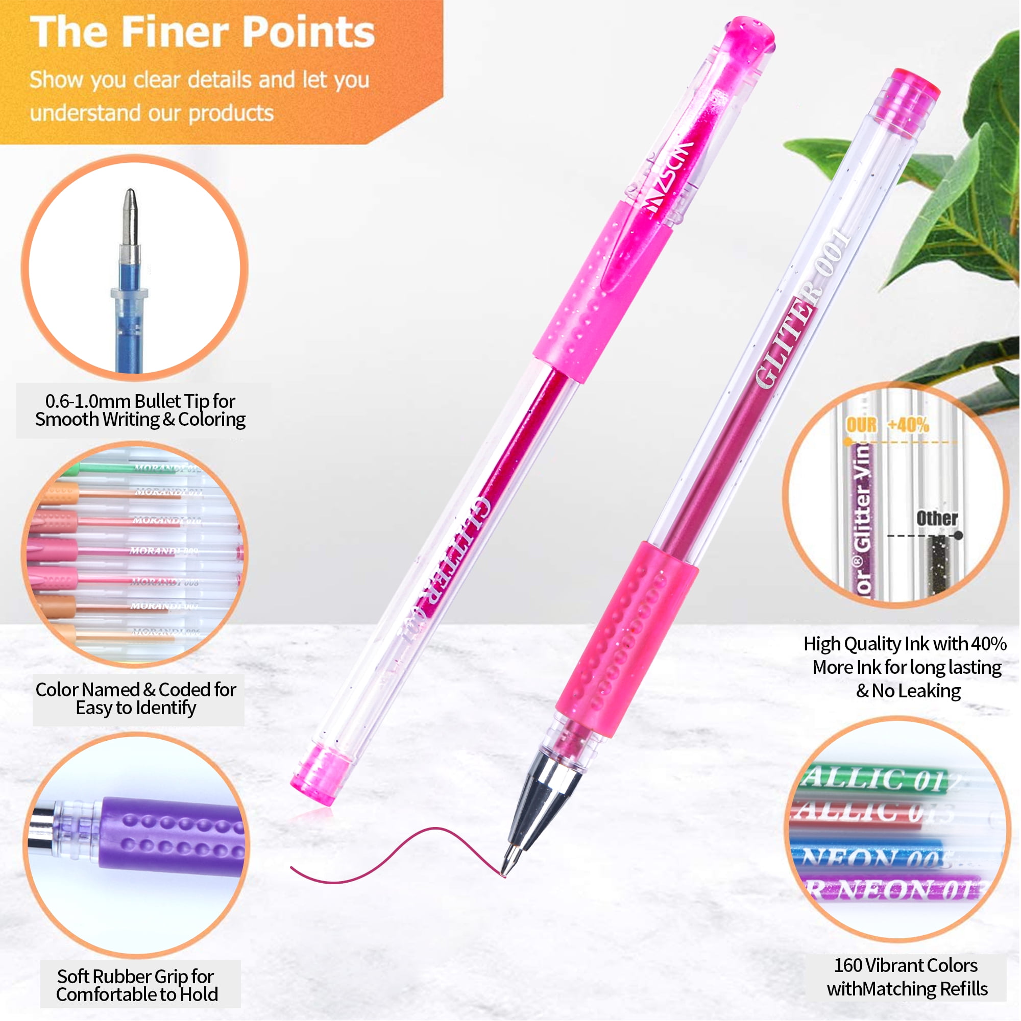 320 Pack Gel Pens for Adult Coloring Book, 160 Colors Artist Pens Include 156 Gel Pens, 4 Metallic Sparkle Pen with 160 Refills for Drawing Doodling