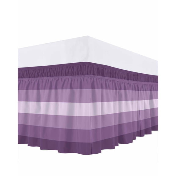 Purple Ombre Bed Skirt Stripe Bed Skirts Queen Size 18 Inch Drop, Wrap Around Dust Ruffle Bedskirt with Adjustable Elastic Belt for Queen Size Beds