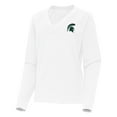 thumbnail image 2 of Women's Antigua White Michigan State Spartans Varsity V-Neck Tri-Blend Pullover Sweatshirt, 2 of 3