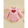 thumbnail image 2 of Mialoley Barboteuse Décontractée pour Bébés Filles Printemps Automne Rose Manches Longues Col Rond à Volants Imprimé Cœur, 2 of 9