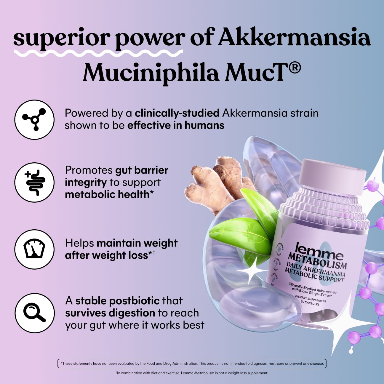 Lemme Metabolism Capsules, Clinically-Studied Akkermansia MucT® with Chromium & Black Ginger Extract to Support Metabolic Health, Gut Barrier Integrity, 30 Count