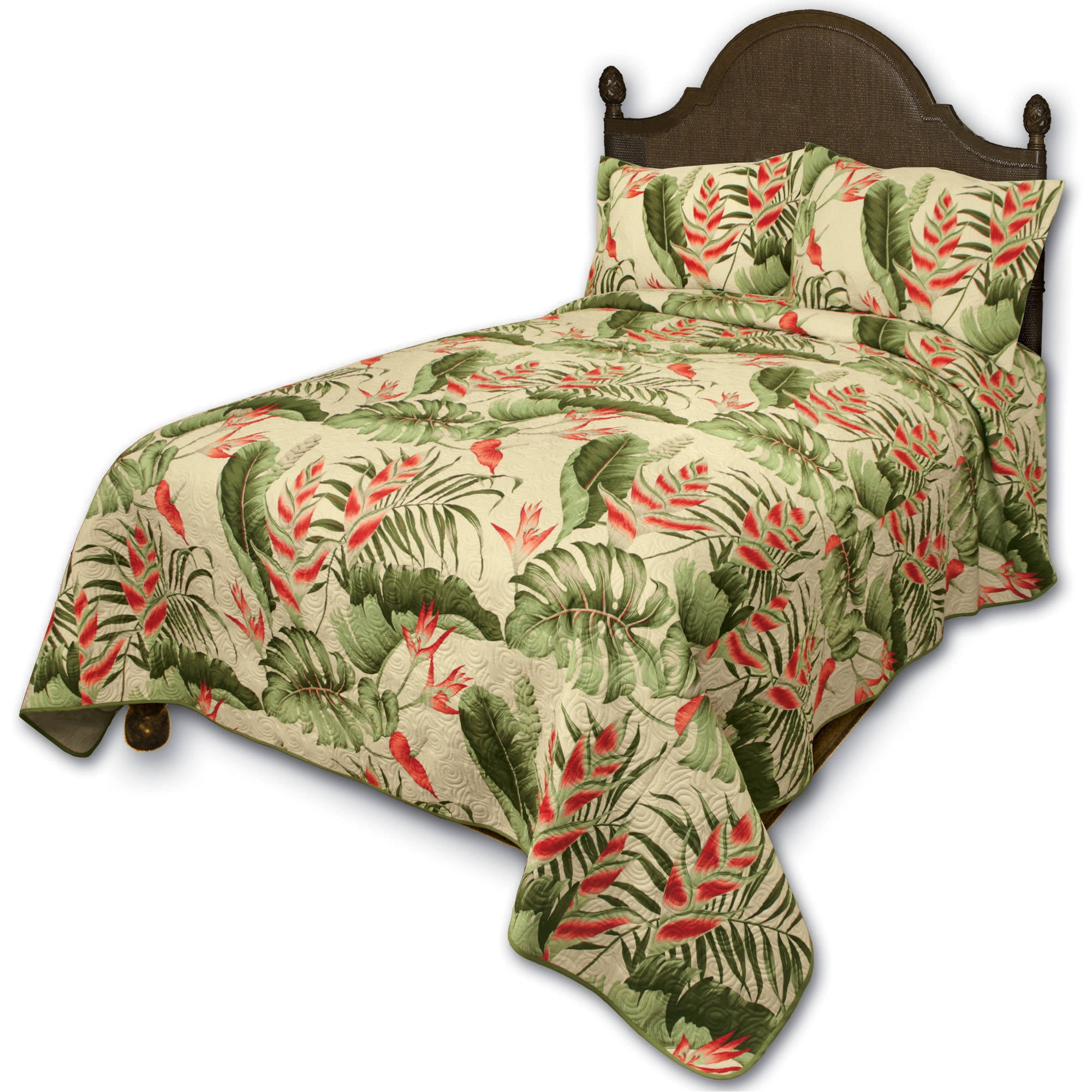 Hi Kalama Collection Hawaiian Fabric Queen Hawaiian Flower Bedding, 1