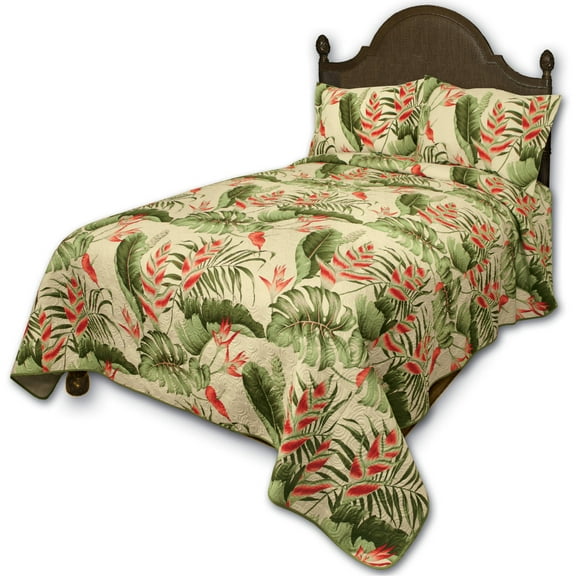 Hi Kalama Collection Hawaiian Fabric Queen Hawaiian Flower Bedding, 1 Each