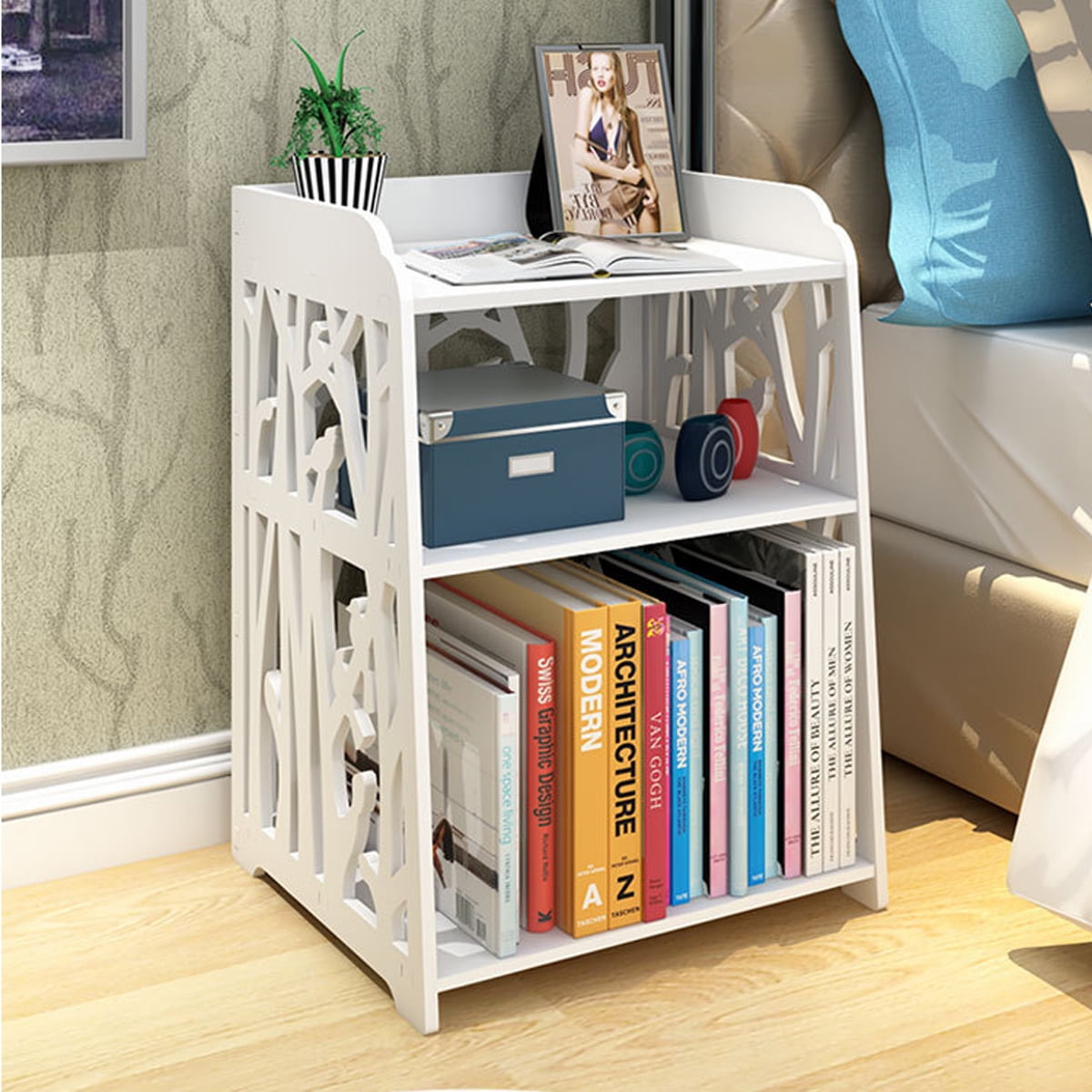 Retro Rural Style White Bedside Table Shelf Rack Cosmetic Storage Shelf