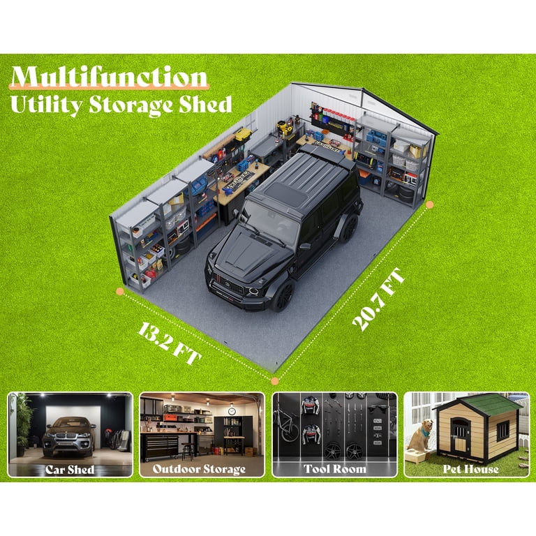 80cmセット　即購入OK LUXOAK 13.2x20.7x8.4 ft Outdoor Storage Shed, Huge Metal Shed with