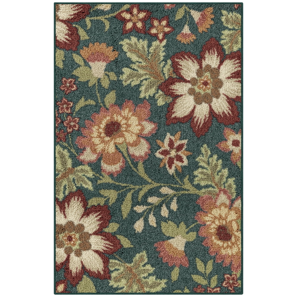 Mainstays Washable Oversized Floral Area Rug, Teal Multi, 2'6"x3'10