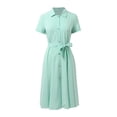 thumbnail image 4 of DHFJKG Summer Dresses For Women Midi Shirt Dress Casual Short Sleeve Button Down Lapel Tie Waist Wedding Guest Dress Versatile Dresses, 4 of 8
