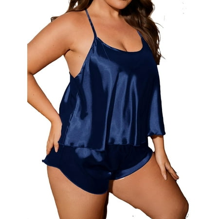 

Sexy Plain Spaghetti Strap Short Sets Royal Blue Sleeveless Plus Size Pajama Sets