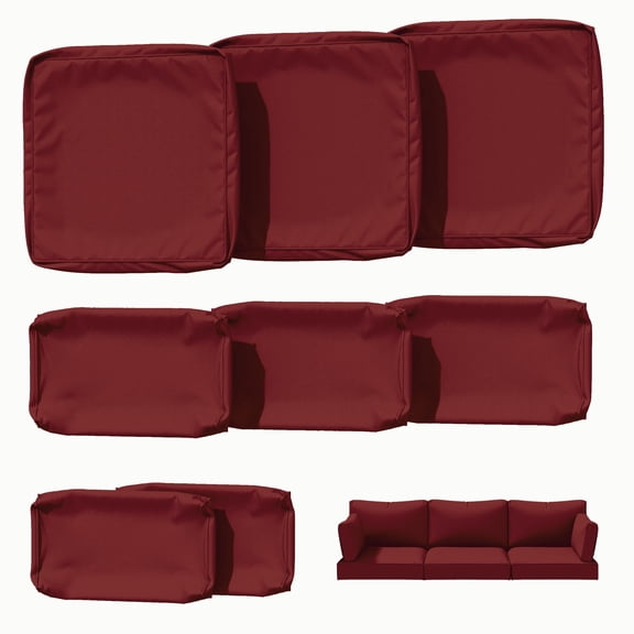 Kimunuk 8 Pcs Outdoor Cushion Covers for Patio Furniture, Washable Outdoor Cushion Slipcovers Replacement with Zipper for 3 Seat Rattan Sofa, Burgundy