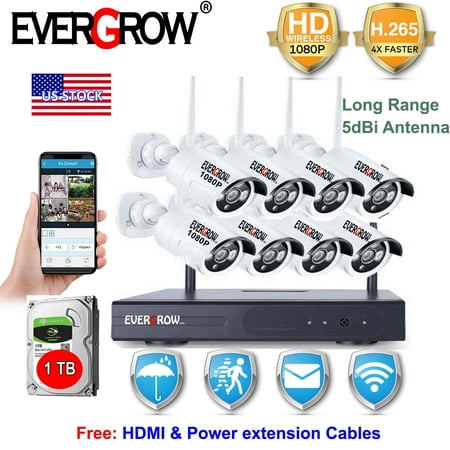 Advanced H265+ Technology 8pcs HD 1080P WIFI Wireless IP Camera System 8CH NVR Outdoor Security Home Video